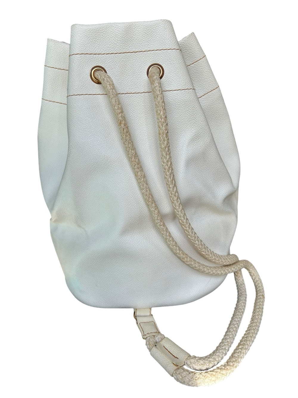 Vintage 1980s/1990s Trussardi White/Cream Leather Rope Drawstring Bucket Bag EUC - Picture 2 of 8